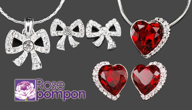 40% Off Bow Shaped CRYSTALP Pendant & Earring Set from Rose Pompon (Only $77 instead of $129)