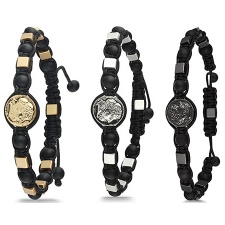 Polo Exchange Stainless Steel Shamballa Cord String Adjustable Bracelet For Men - Black/Silver