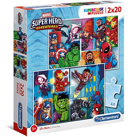Clementoni Marvel Super Hero Adventures SuperColor Puzzle 2 x 20 Pcs ...
