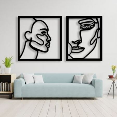 Set Of Wooden Two Faces Wall Art Black 2 Pcs