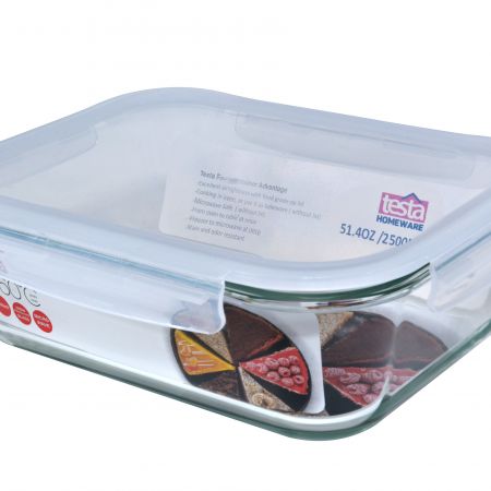 Testa Food Container Rectangle Glass - 2500 ml - Makhsoom