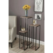 Set Of Modern Wooden & Iron Side Tables 3 Pcs