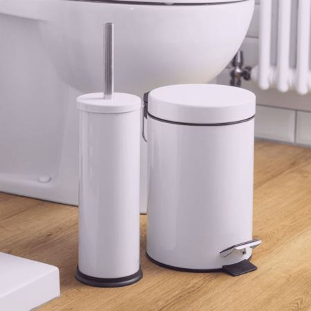 Belassa Stainless Steel Toilet Brush And Bathroom Bin Set 2 Pcs - White ...
