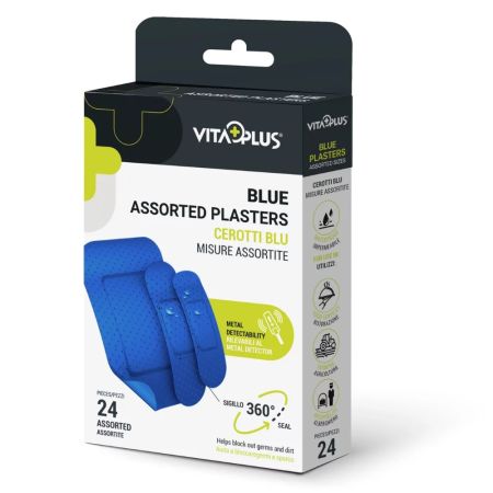 Vitaplus Blue Plasters Assorted 24 Pcs - 7.2 x 5 cm 
