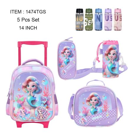 Genius 3D Mermaid Kids 14 Inches Trolley Bag 5 Pcs Set 1474TGS For Girls 3-5 years
