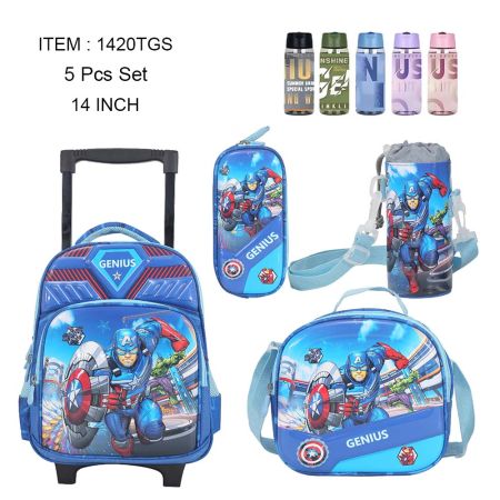 Genius 3D Avengers Kids 14 Inches Trolley Bag 5 Pcs Set 1420TGS For Boys 3-5 years