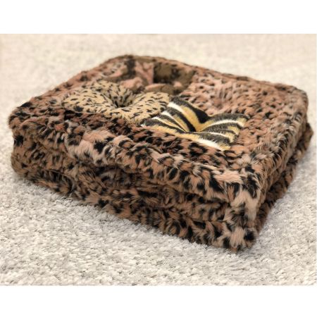 Luxury Faux Fur Patchwork Floor Cushion Square Animal Print 50 x 50 cm