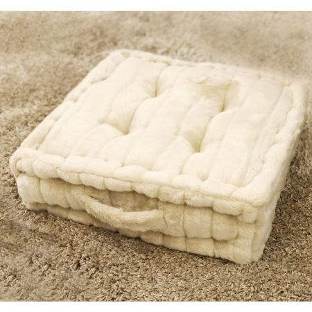 Luxury Faux Fur Floor Cushion Square 50 x 50 cm - Off-White