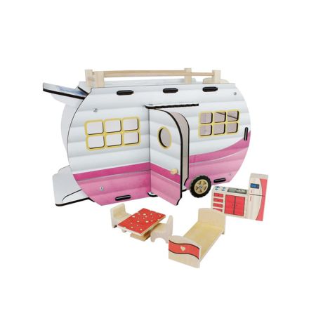 Kids Wooden Play Caravan Toy Playset for Creative Fun