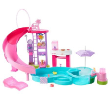 Barbie Dream Pool Playset With Slide & Bubbling Hot Tub, 20+ Accessories including Pet, Floaties - 3+ Years
