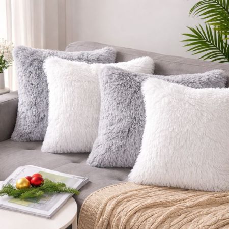 Artificial Fur Kissen Super Soft Sofa Decorative Cushion 40 x 40 cm - White