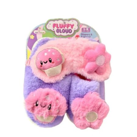 Hot Focus Fluffy Cloud Good Day Slippers & Eye Mask Set 2+ Years - Medium: 2-3 Years
