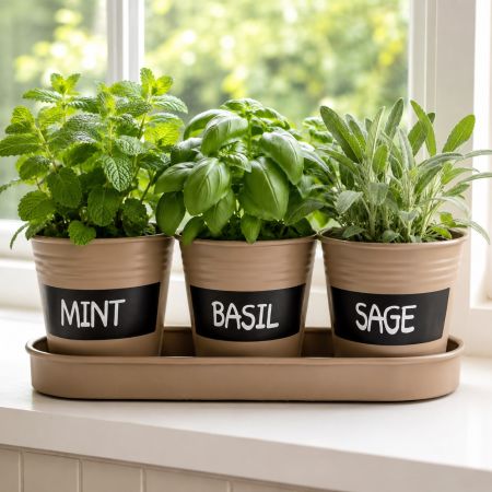 Parkside Set of 3 Herb Pots with Tray - Beige