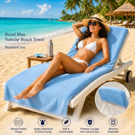 Cotton Stay-Put Sun Lounger Beach Towel Royal Blue 180 x 70 cm