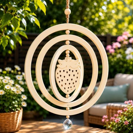 Wooden Hanging Strawberry Layered Wind Spinner 35 x 30 cm