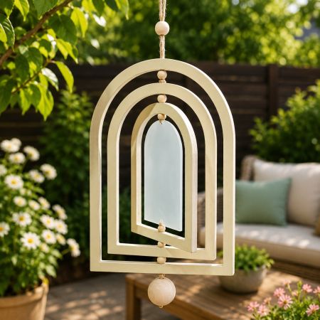 Wooden Hanging Arch Layered Wind Spinner 33.5 x 22 cm