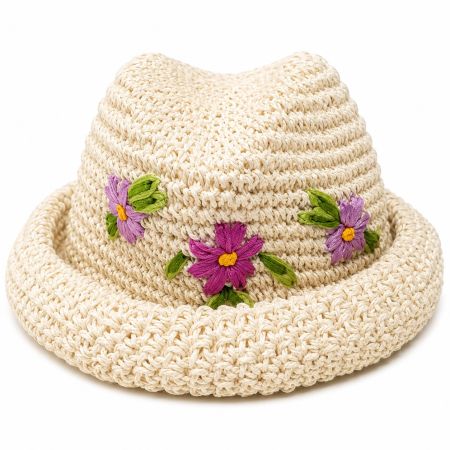 Kids Floral Woven Summer Hat Diam.16 cm