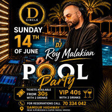 Pool Party Event With DJ Roy Malakian With 2 Free Drinks Sunday 14 June