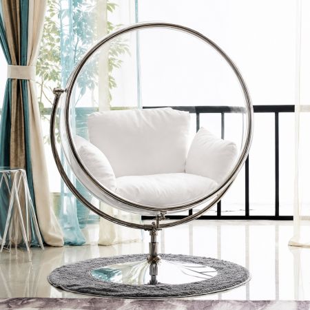 Bubble Hanging Chair with Stainless Steel Stand & Cushions - White