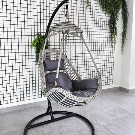 Rattan Hanging Egg Chair with Metal Stand & Cushions