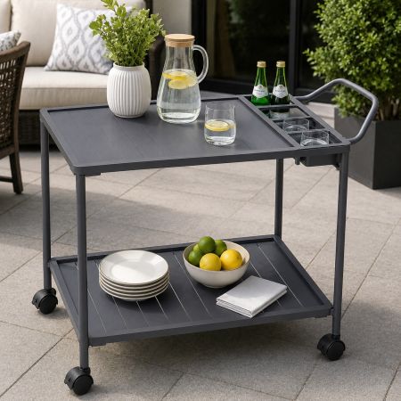 Aluminum Outdoor Serving Trolley Cart with Storage Shelf & Wheels 48 x 88 x 80 cm - Grey