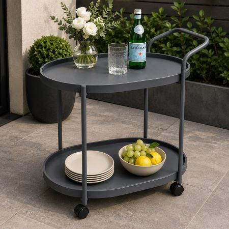 Aluminum Outdoor Oval Trolley Cart with Wheels 49 x 78 x 85 cm - Grey