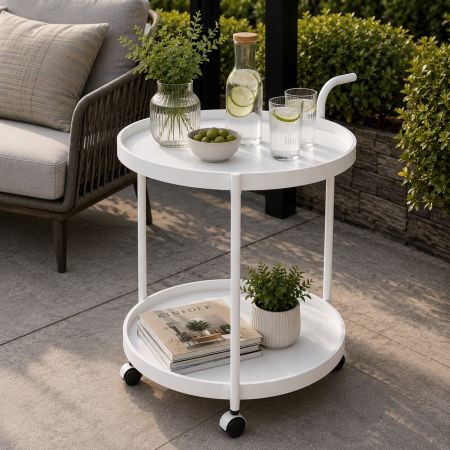 Aluminum Round Outdoor Serving Trolley Cart with Wheels 57 x 77 x 85 cm - Grey