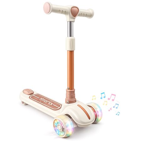 3-Wheel Adjustable Scooter with LED Light-Up Wheels & Music 3+ Years