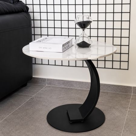 White Ceramic Top Round Side Table 50 x 50 cm