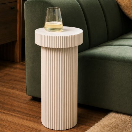 White Fluted Round Pedestal Side Table 30 x 60 cm