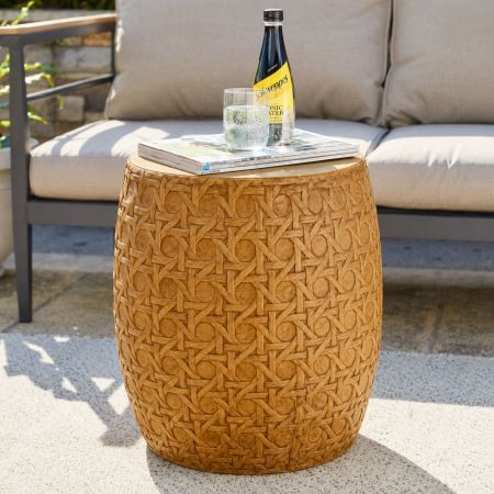 Outdoor MgO Rattan-Style Drum Side Table 39 x 46 cm