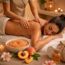 Summer Peach Glow Package: Peach Body Scrub & 60 min Relaxing Full Body Massage