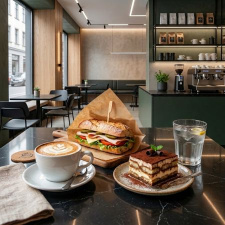 Coffee Delight Combo: 1 Coffee + 1 Cold Sandwich + 1 Dessert + Water