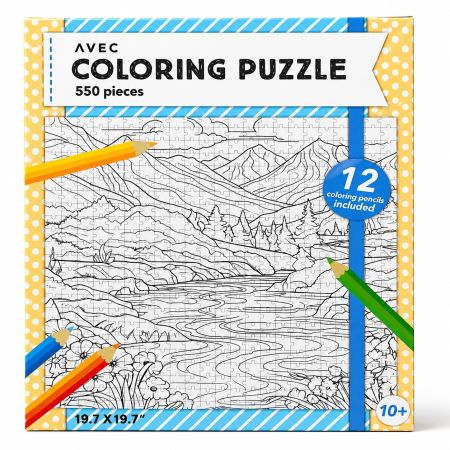 AVEC Coloring Puzzle 550 Pieces with 12 Coloring Pencils - Landscape Design 10+ Years