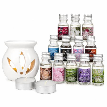 Home Frangrance Oil Burner with Tealights & 12 Scented Oils 10 ml