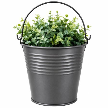 Parkside Metal Flower Pot Bucket with Handle Dark Grey 13 × 13 cm