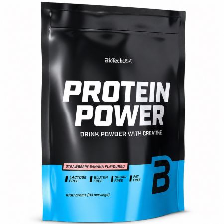 BioTech Protein Power Strawberry Banana 1kg - 24g Protein with Creatine