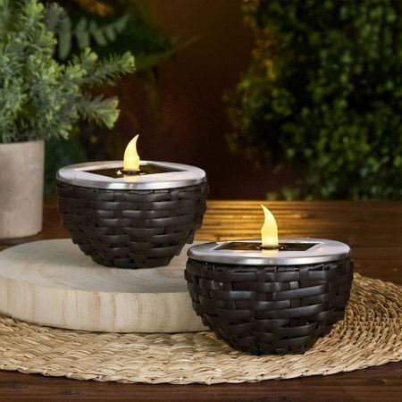Livarno Solar Rattan-Like Candle Flame Lamp Set Of 2 Pcs