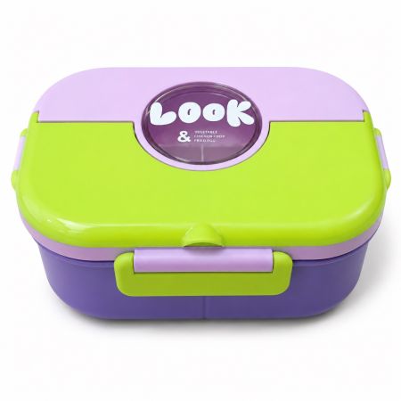2-Layer Lunch Box with 6 Compartments, Spoon & Fork - 20 x 14 cm
