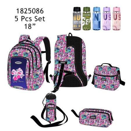 Genius School Bag 5 Pcs Set 18 Inches - 1825086 for Girls 12+ years