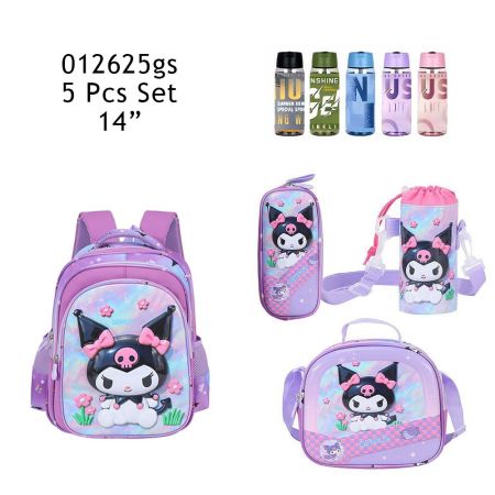 Genius 3D Sanrio Kuromi Kids 14 Inches Backpack 5 Pcs Set for Girls 3+ Years