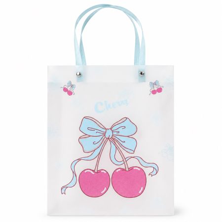Cherry Gift Bag with Blue Ribbon Handles 30 x 23 cm
