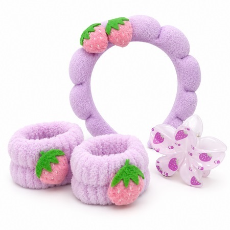 Strawberry Skincare Headband Wristbands and Hair Claw Set