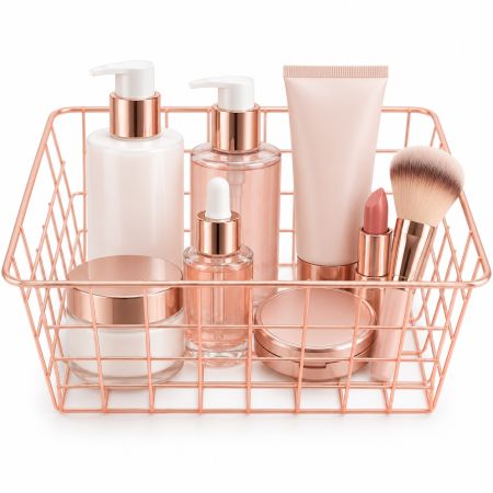 Metal Wire Storage Basket with Handles Rose Gold 27.5 x 21.5 x 12 cm