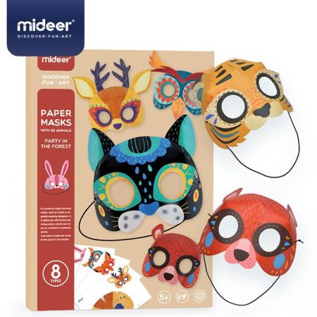 Mideer 3D Paper Masks  Party in the Forest, 8 Masks  5+ Years