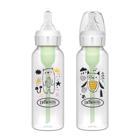 Dr Brown's Set of Natural Flow Anti-Colic Options+ Narrow Baby Bottle, with Level 1 Slow Flow Nipple, 2 Pcs - 0+ Months
