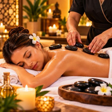 60 min Ultimate VIP Relaxation, Swedish Massage With Hot Stones + Hot Towels + Black Sea Salt Mask & Full Body Moroccan Scrub 