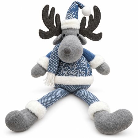 Christmas Sitting Plush Reindeer with Scarf & Hat H. 50 cm