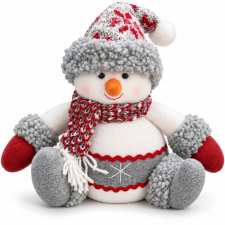 Christmas Sitting Plush Snowman with Scarf & Hat H. 22 cm