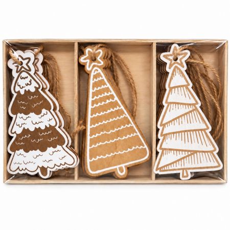 Wooden Christmas Trees Ornaments Set Of 12 Pcs Each H. 11 cm